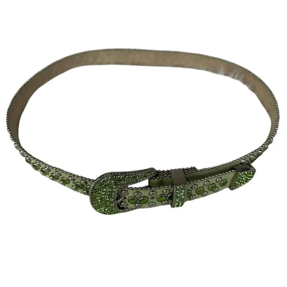 Christine Alexander Swarovski Crystal Studded Green Leather Belt Size Large - Picture 12 of 16